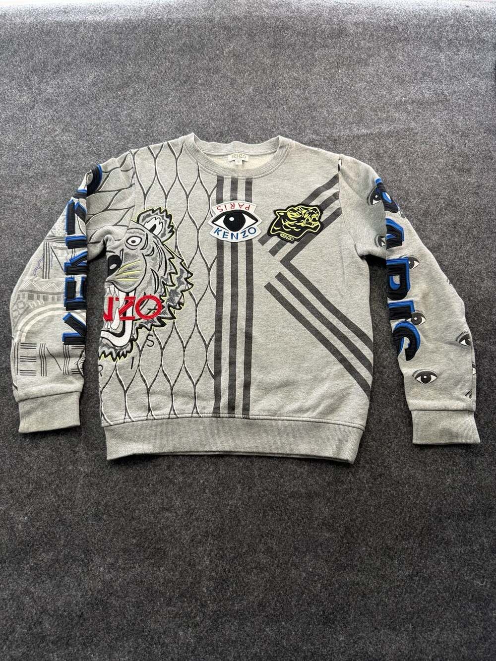 Kenzo Kids Grey Multi-Icon Tiger & Eye Sweatshirt Size 14A